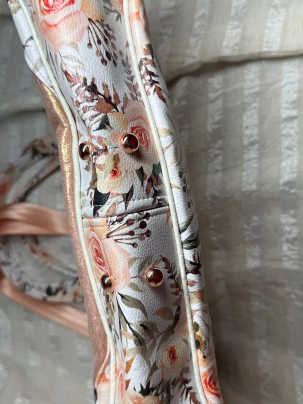 Queen & Beyond Rose Floral Faux Leather Diaper Bag Tote Rose Gold
